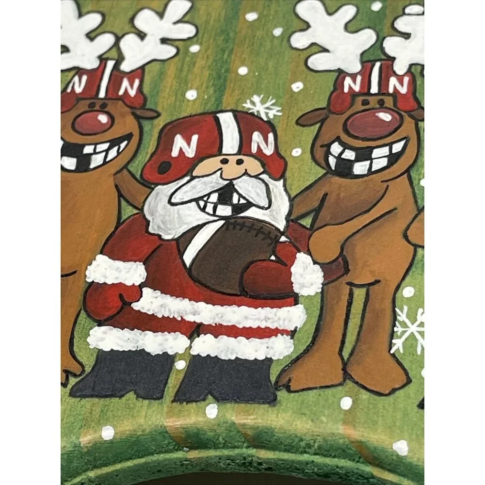 Christmas Football Wall Hanging Big Red Santa Sleigh Reindeer Green Hand Painted